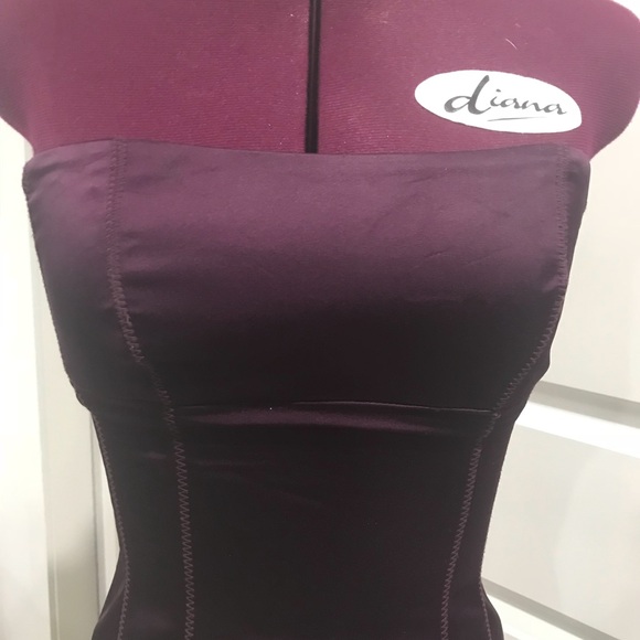 Burgundy Bebe strapless satin dress - Picture 5 of 8